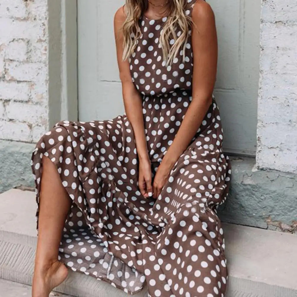 Women's Sleeveless Polka Dot Maxi Dress
