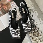Women's Square Toe Slingback Flats with Elastic Back Strap and Cushioned Comfort Insole
