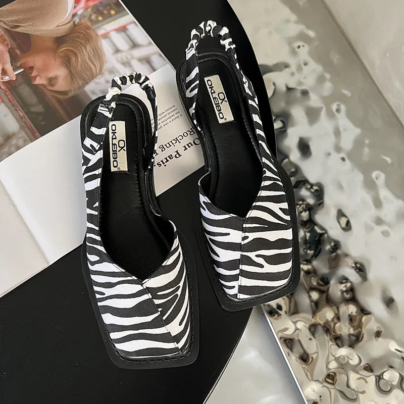 Women's Square Toe Slingback Flats with Elastic Back Strap and Cushioned Comfort Insole