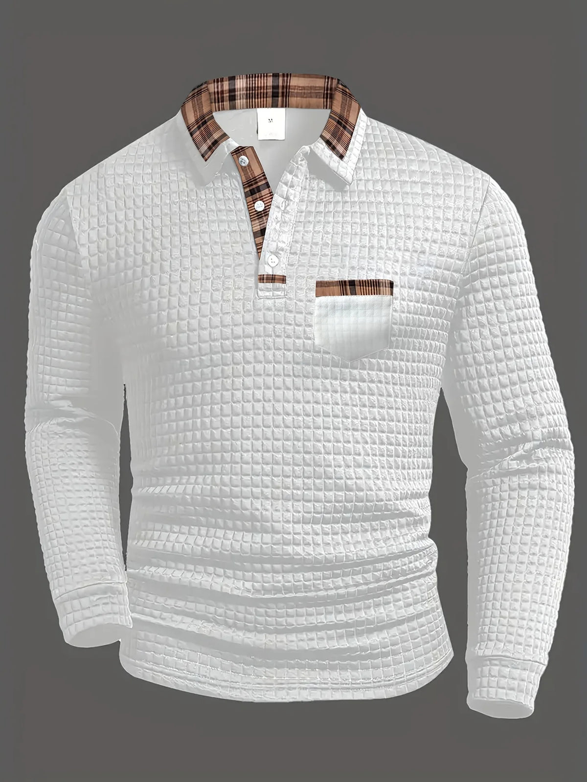 Tekstureret poloshirt med lange ærmer til mænd