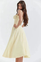Damen-Midikleid mit Blumenmuster, Korsettoberteil, Seitenschlitz und ausgestelltem Rock