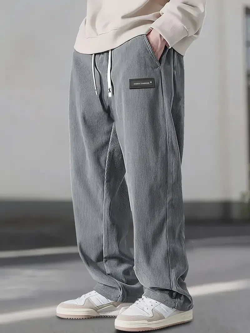 Pantalon décontracté pour homme en velours côtelé avec cordon de serrage