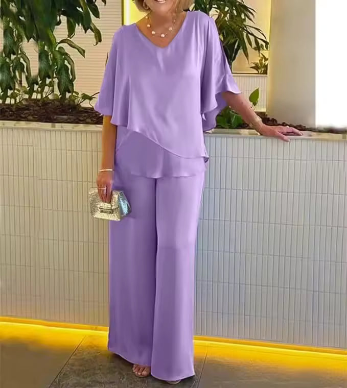 Women's Chiffon Overlay Two-Piece Set