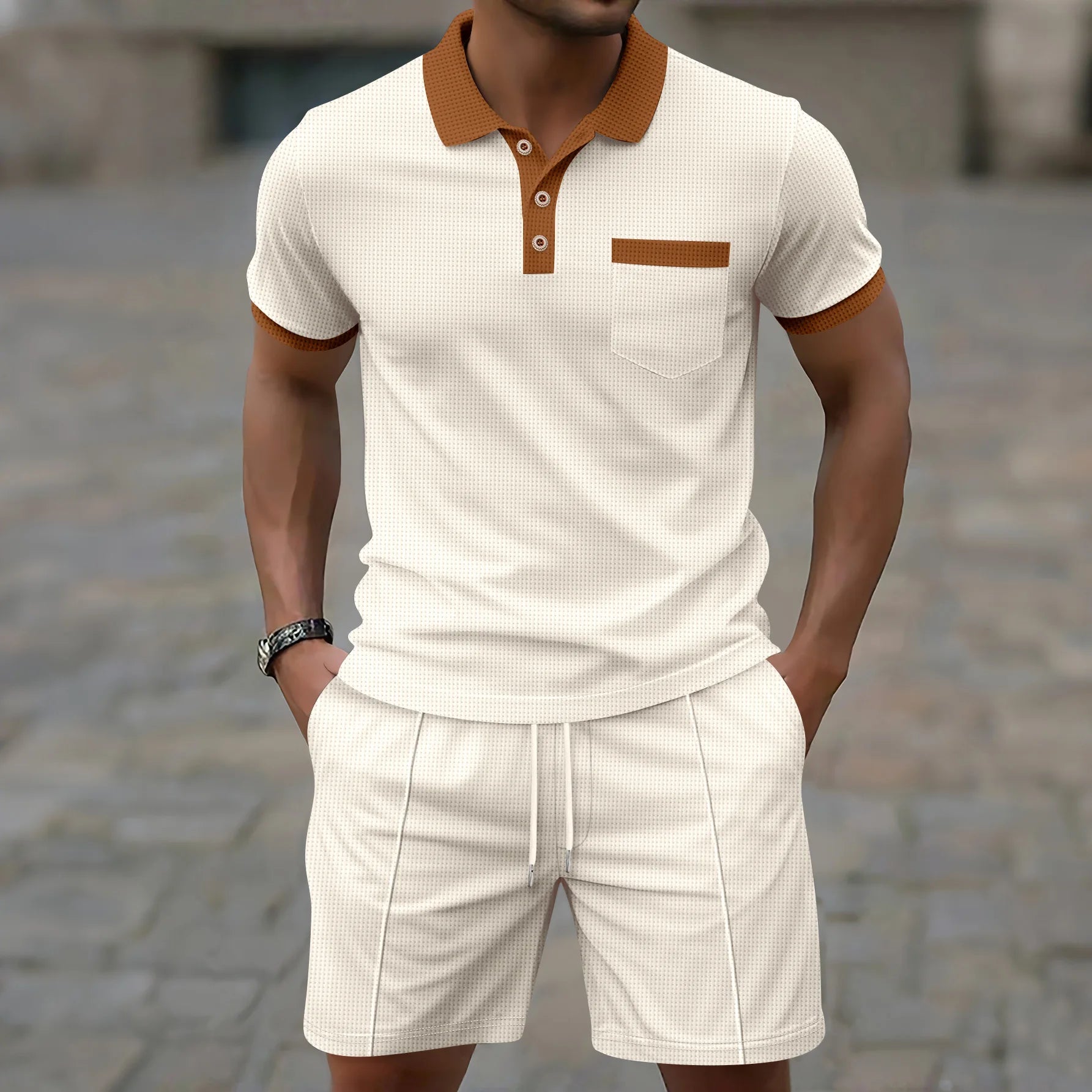 Men’s Textured Polo Short Set