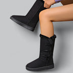 Bottes d’hiver mi-mollet pour femmes, doublées de fausse fourrure