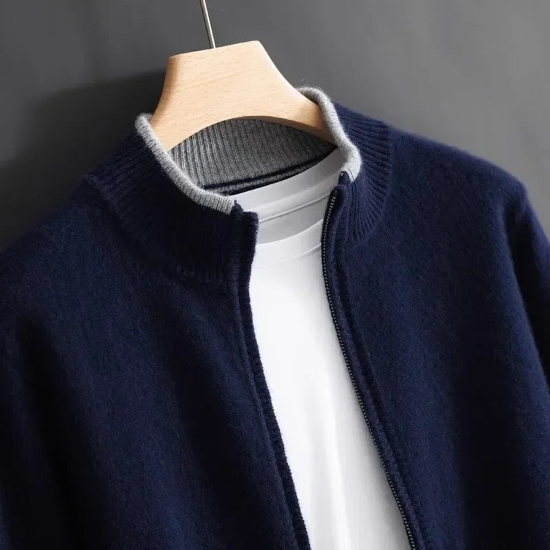 Men's Minimalist Zip-Up Knit Cardigan