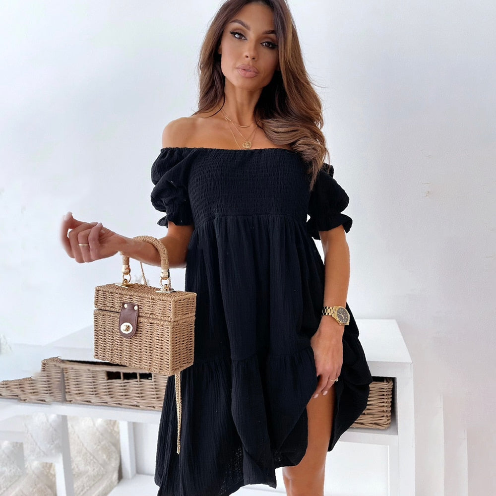 Women Off-Shoulder Dress with Boho Style and Comfortable Flowing Fit