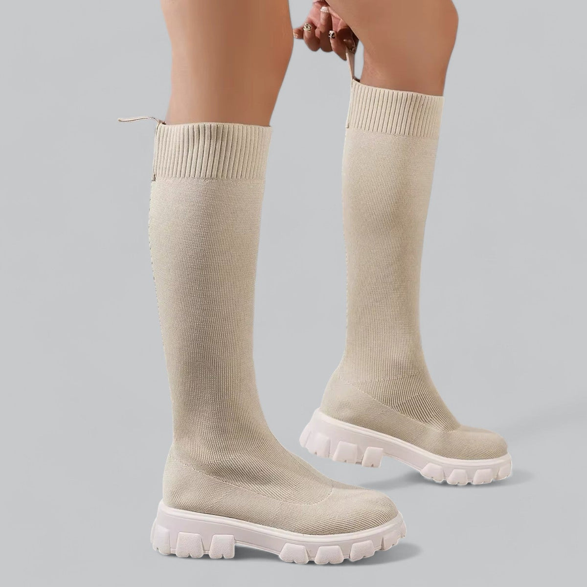 Women's Knit Knee-High Chunky Sole Boots