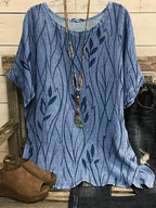 Women's Relaxed Botanical Print Top with Half Sleeves for Everyday Wear