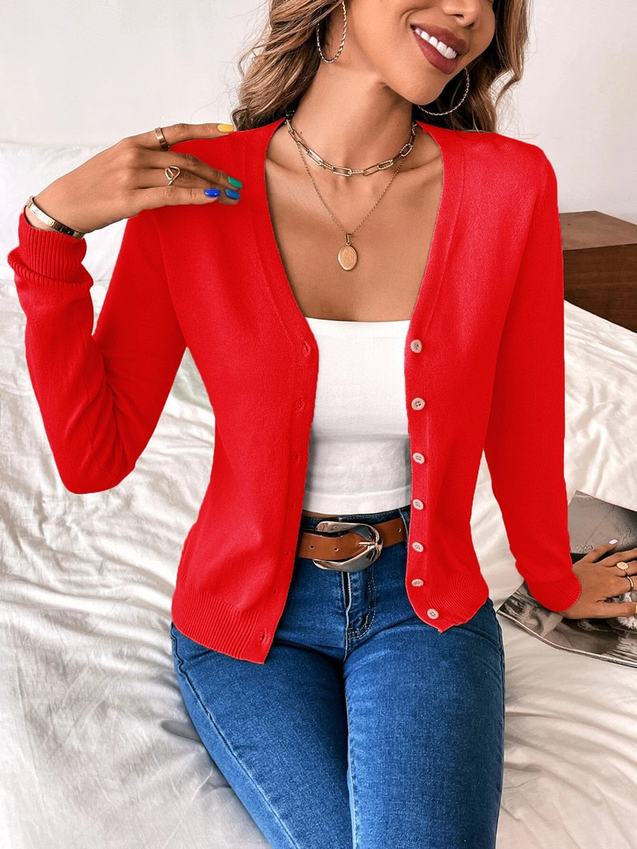 Women's Lightweight Button-Front Cardigan with Long Sleeves for Everyday Wear
