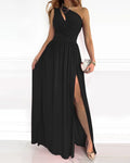 Damen einseitiges Maxikleid mit fließendem Rock und eleganter Passform