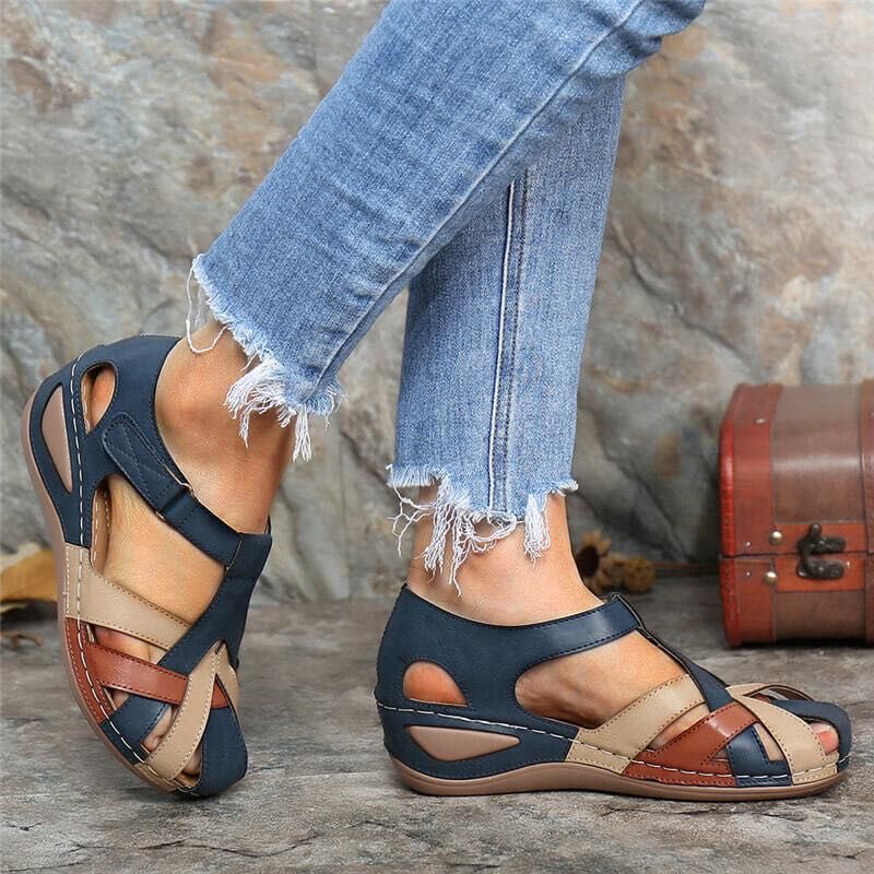 Women's Multi-Tone Comfort Walking Sandals with Adjustable Hook-and-Loop Straps