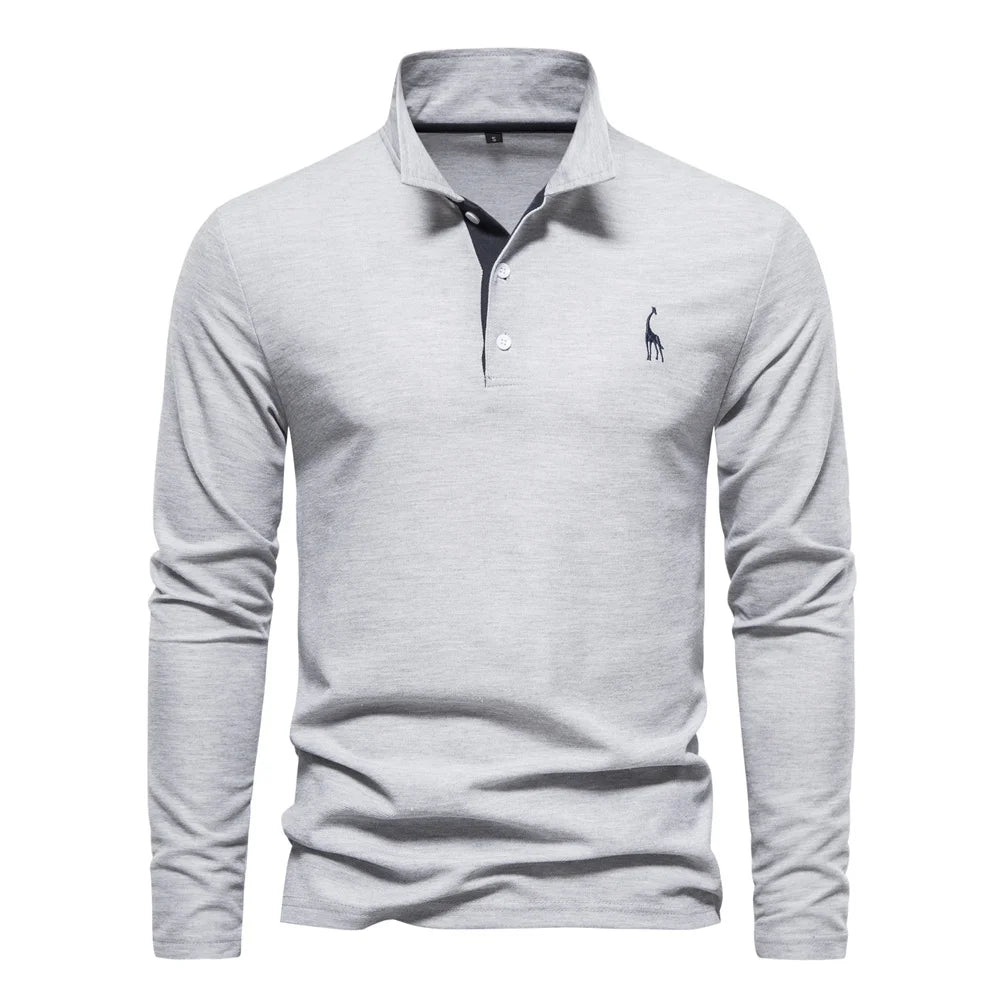 Langærmet poloshirt til mænd med kontrastdetaljer
