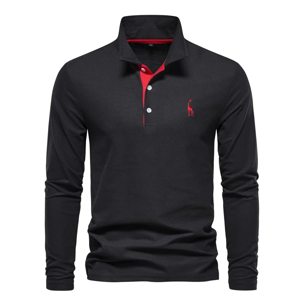 Langærmet poloshirt til mænd med kontrastdetaljer