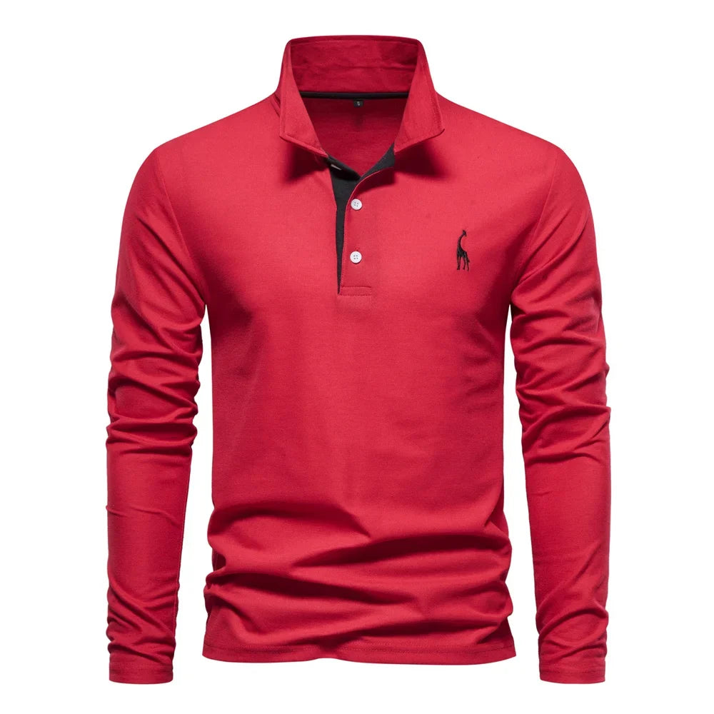 Langærmet poloshirt til mænd med kontrastdetaljer