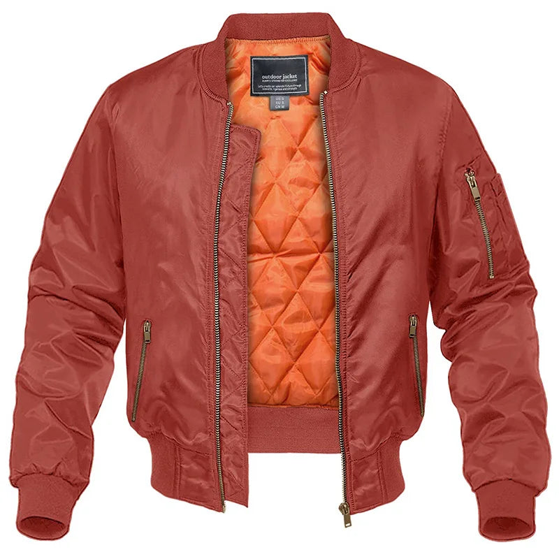 Men's Bomber Jacket with Quilted Lining and Zip Pockets