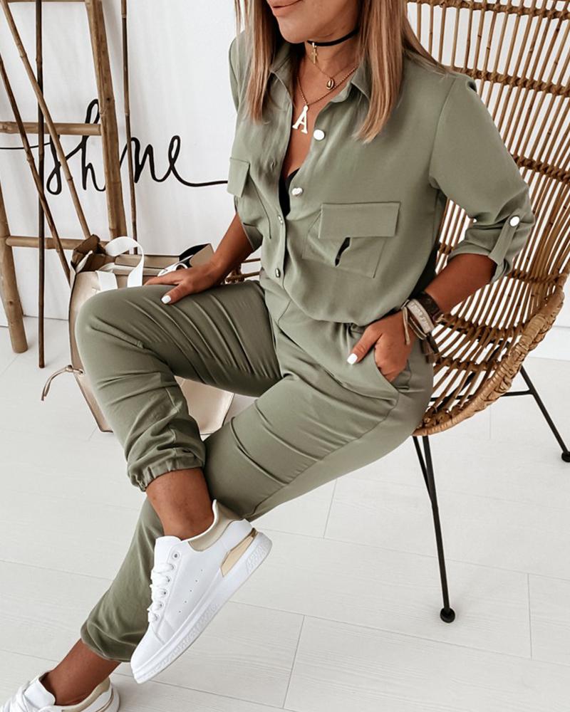 Damen Utility-Jumpsuit mit Knopfleiste und bequemer, schmaler Passform