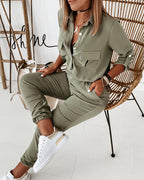 Damen Utility-Jumpsuit mit Knopfleiste und bequemer, schmaler Passform