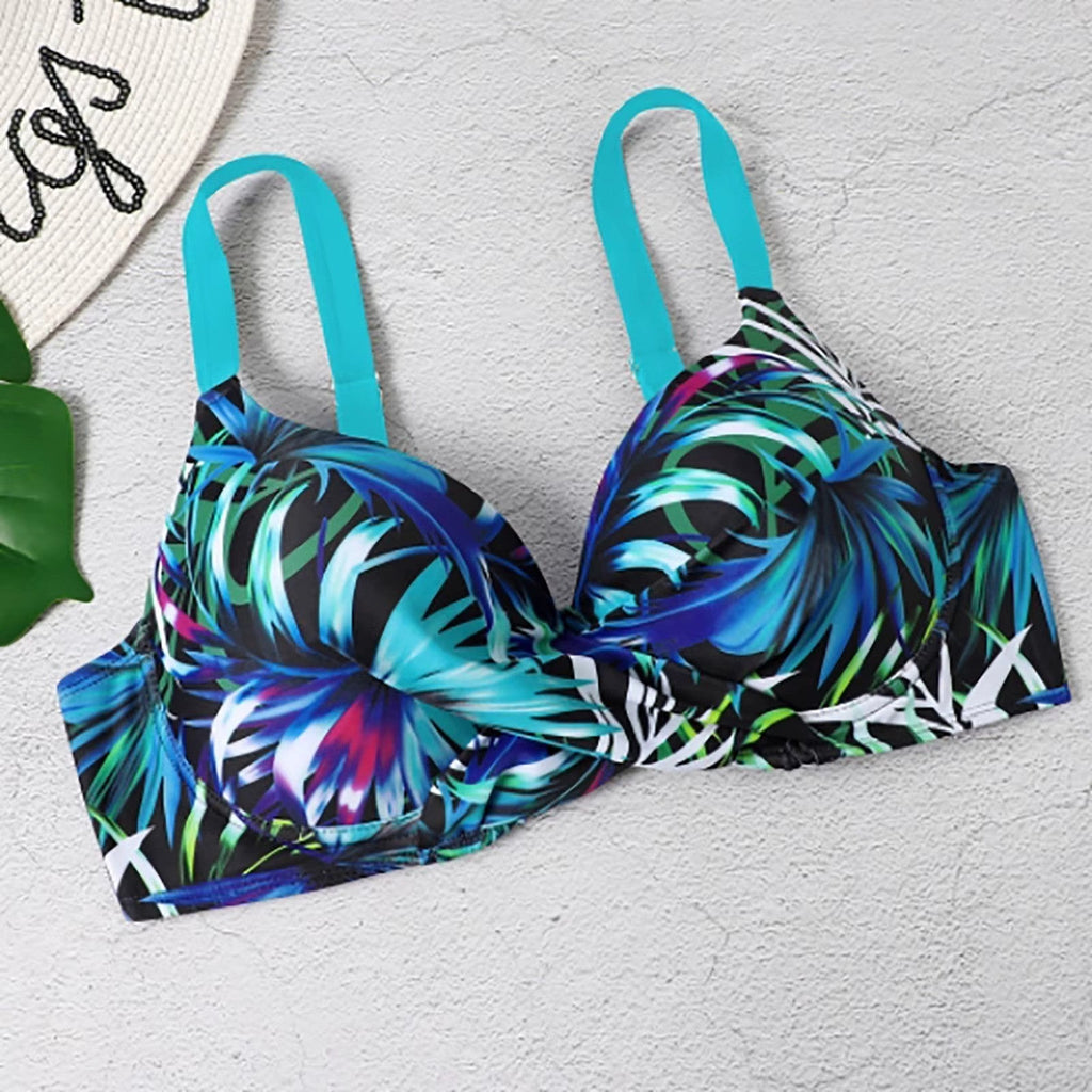 Damen Bikini-Set mit tropischem Muster und hochgeschnittenen Hosen für Strandbekleidung