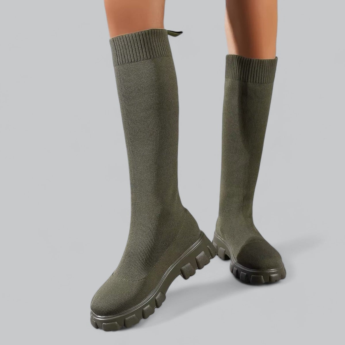 Women's Knit Knee-High Chunky Sole Boots