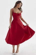 Damen-Midikleid mit Blumenmuster, Korsettoberteil, Seitenschlitz und ausgestelltem Rock