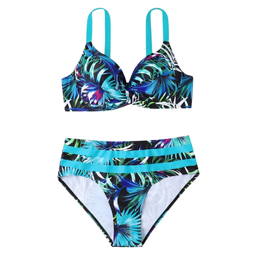 Ensemble bikini imprimé tropical pour femmes avec bas taille haute pour la plage