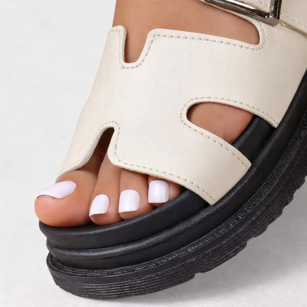 Verstellbare Damensandalen mit flacher Sohle, Komfort und offenem Zehendesign
