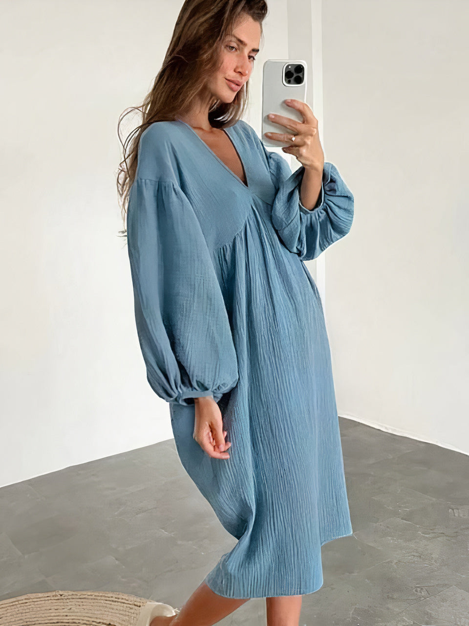 Robe maxi décontractée pour femme à col en V