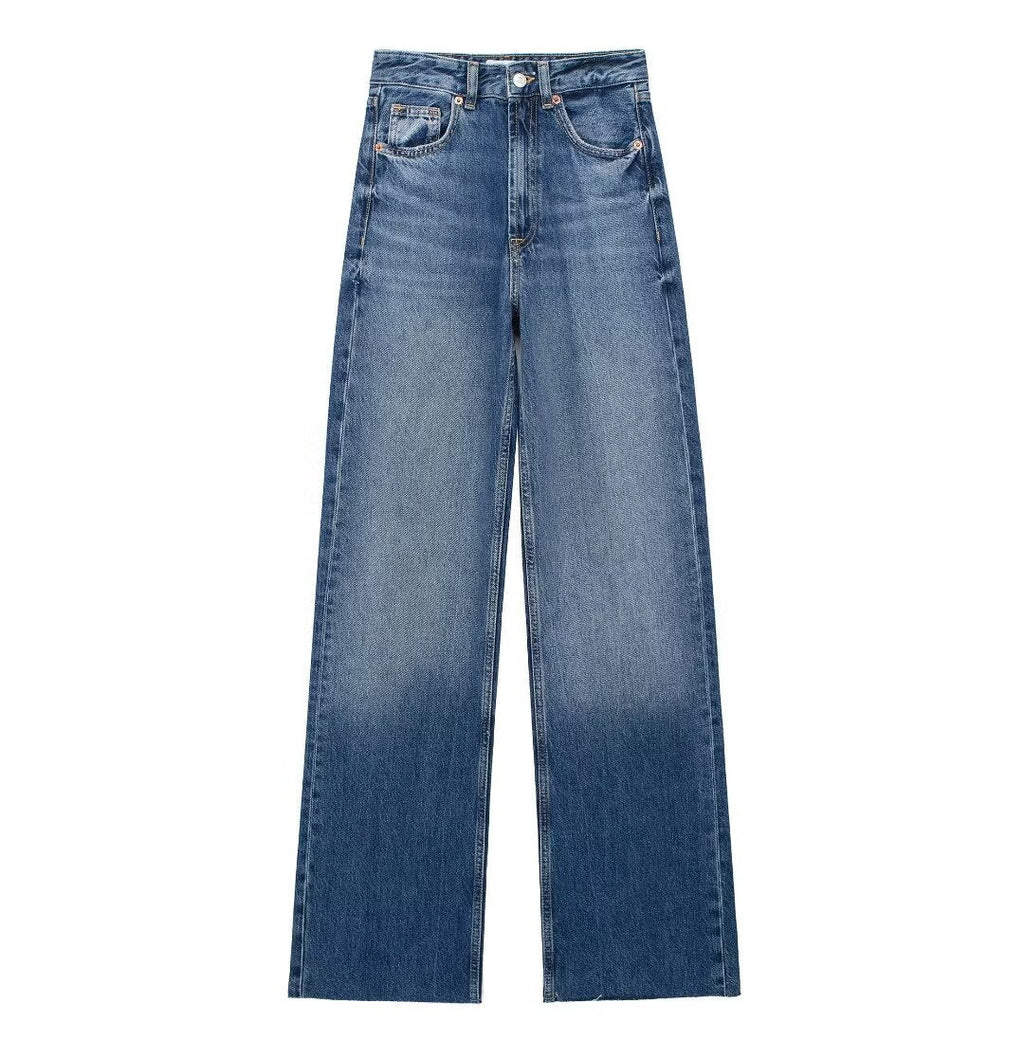 Damejeans med høj talje og brede ben