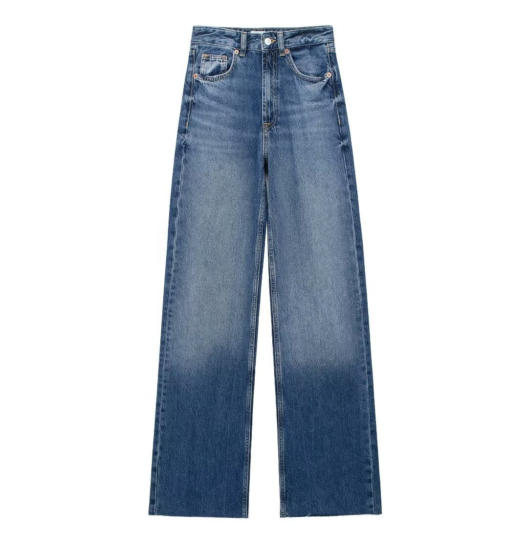 Damejeans med høj talje og brede ben