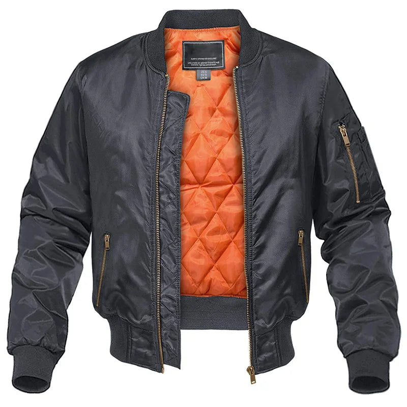 Men's Bomber Jacket with Quilted Lining and Zip Pockets
