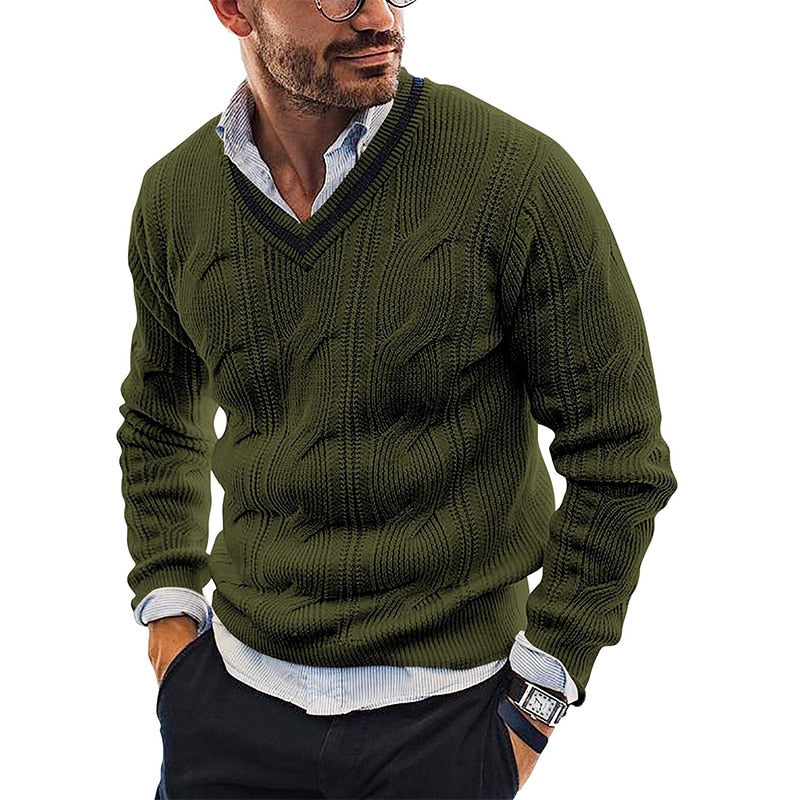 Men's Cable Knit V-Neck Sweater