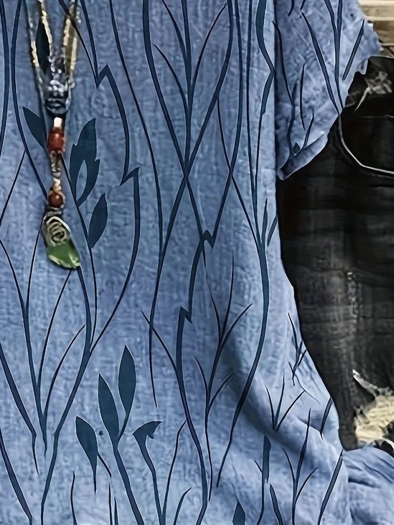 Women's Relaxed Botanical Print Top with Half Sleeves for Everyday Wear