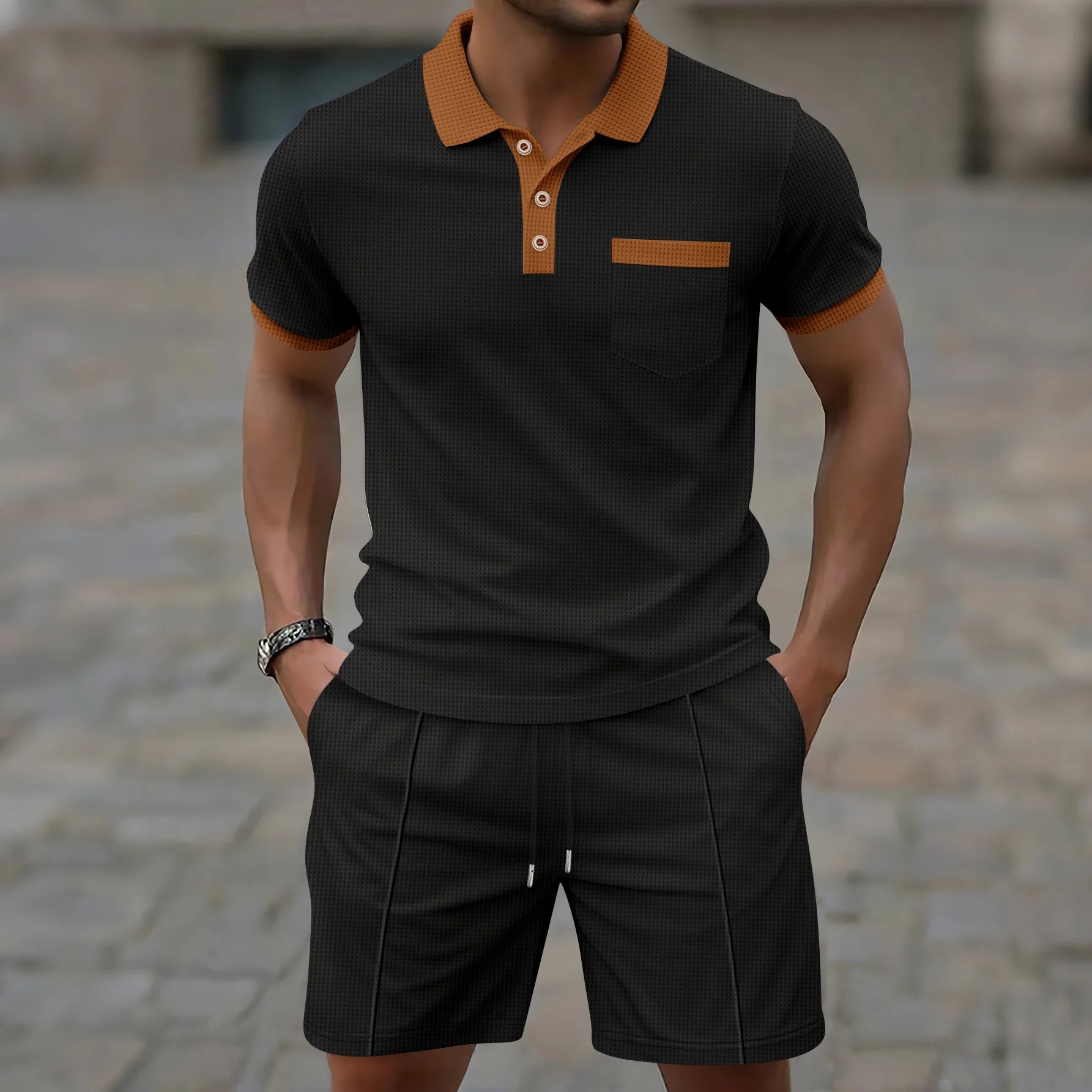 Men’s Textured Polo Short Set