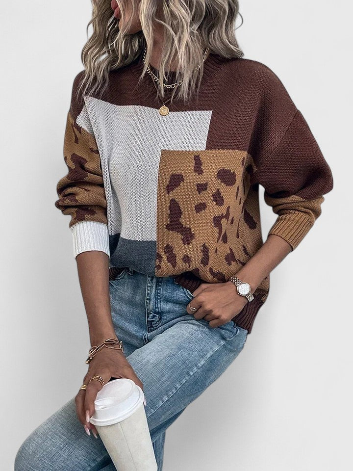 Pull patchwork à imprimé animalier pour femmes
