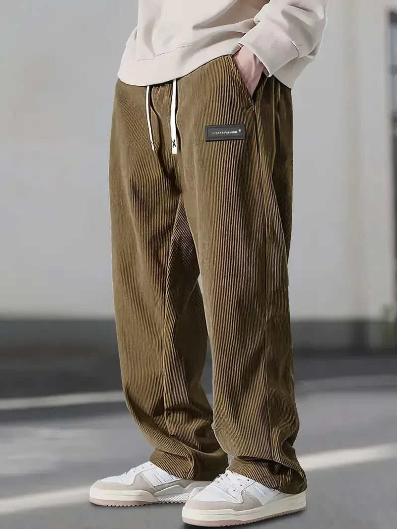 Pantalon décontracté pour homme en velours côtelé avec cordon de serrage