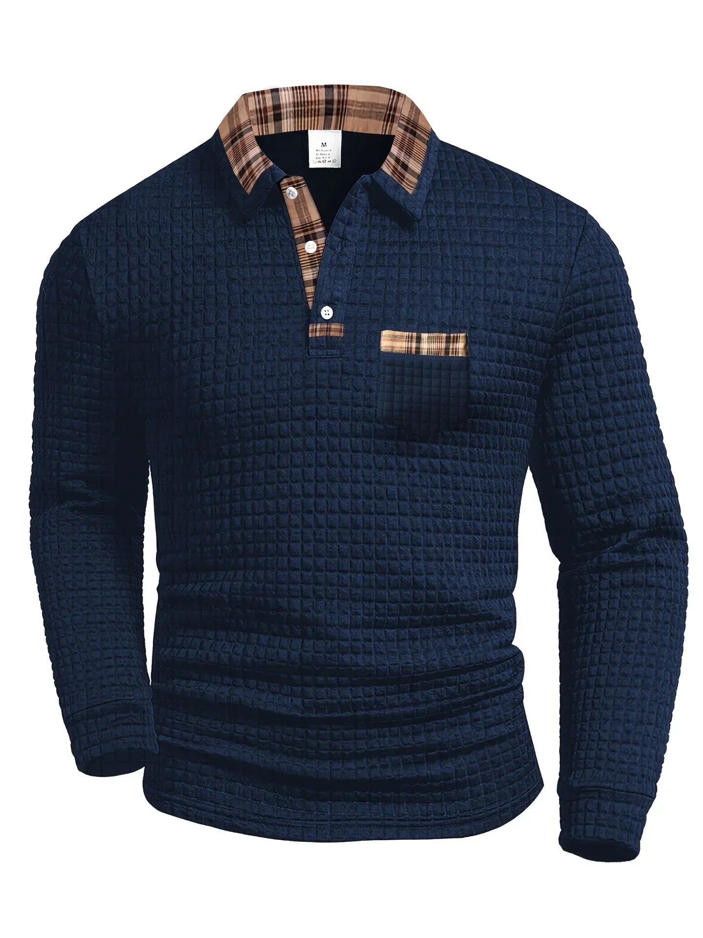 Men's Textured Long Sleeve Polo Shirt