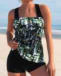 Ensemble tankini imprimé pour femmes avec short garçon