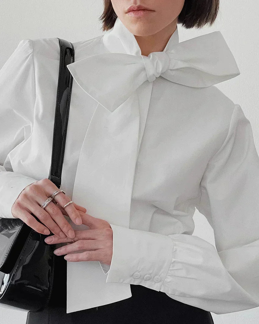 Damen Schleifenkragen-Bluse mit eleganter, strukturierter Passform und langen Ärmeln