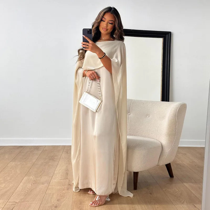 Damen Maxikleid mit Cape-Design und eleganter, fließender Silhouette