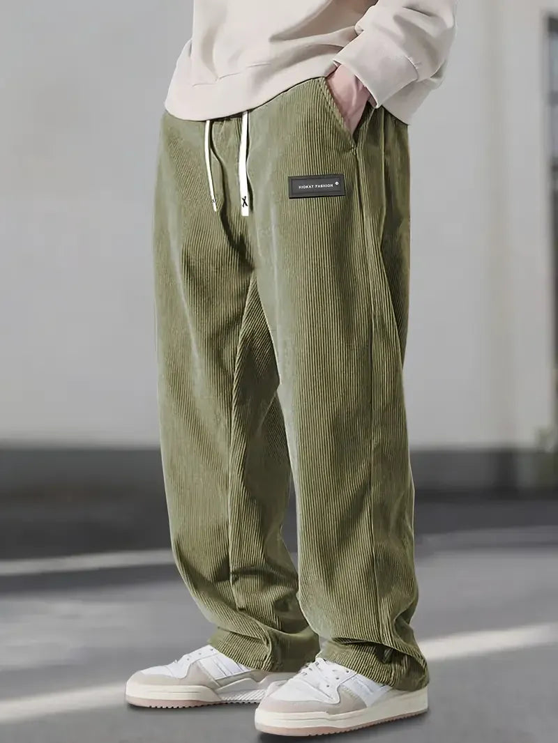 Pantalon décontracté pour homme en velours côtelé avec cordon de serrage