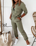 Damen Utility-Jumpsuit mit Knopfleiste und bequemer, schmaler Passform