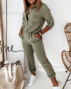 Damen Utility-Jumpsuit mit Knopfleiste und bequemer, schmaler Passform