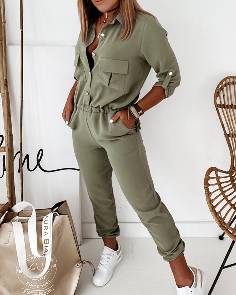 Women Utility Jumpsuit with Button Closure and Comfortable Slim Fit