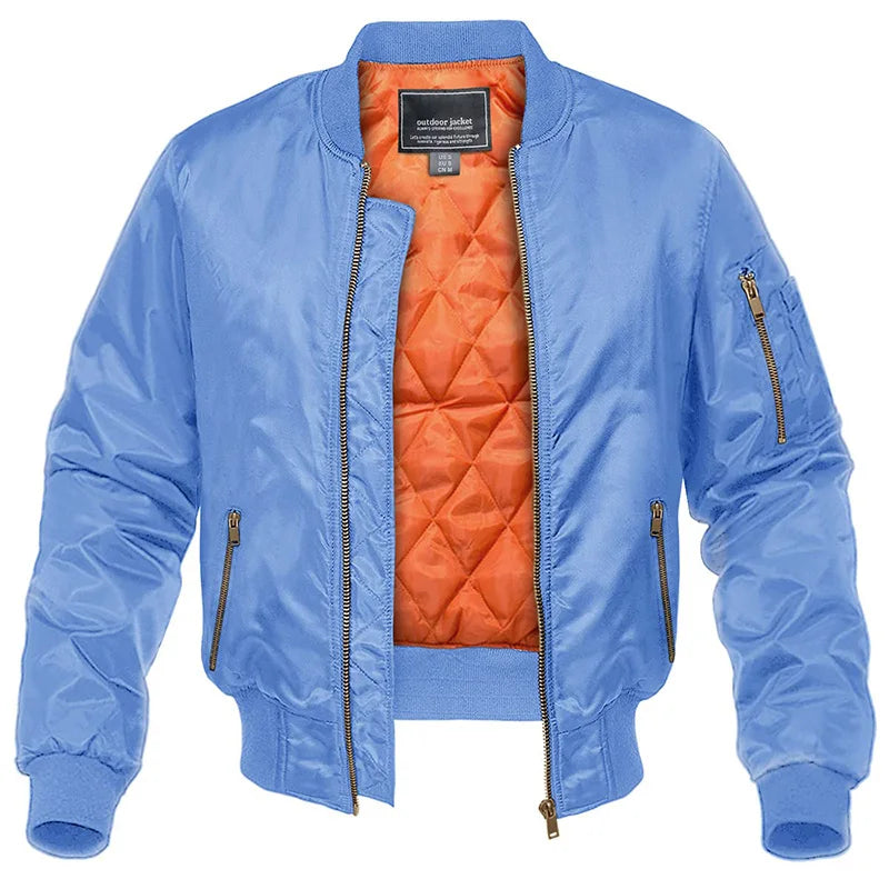 Men's Bomber Jacket with Quilted Lining and Zip Pockets