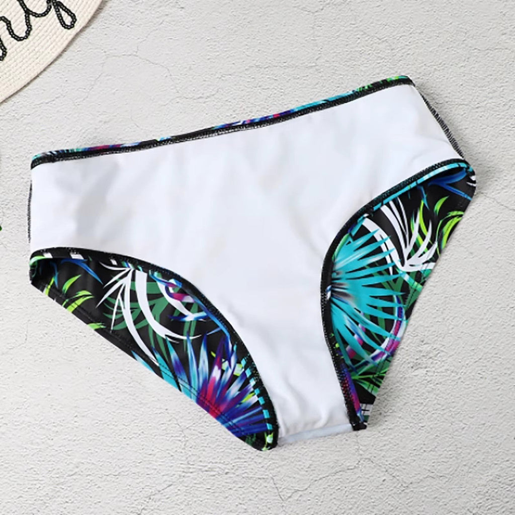 Damen Bikini-Set mit tropischem Muster und hochgeschnittenen Hosen für Strandbekleidung