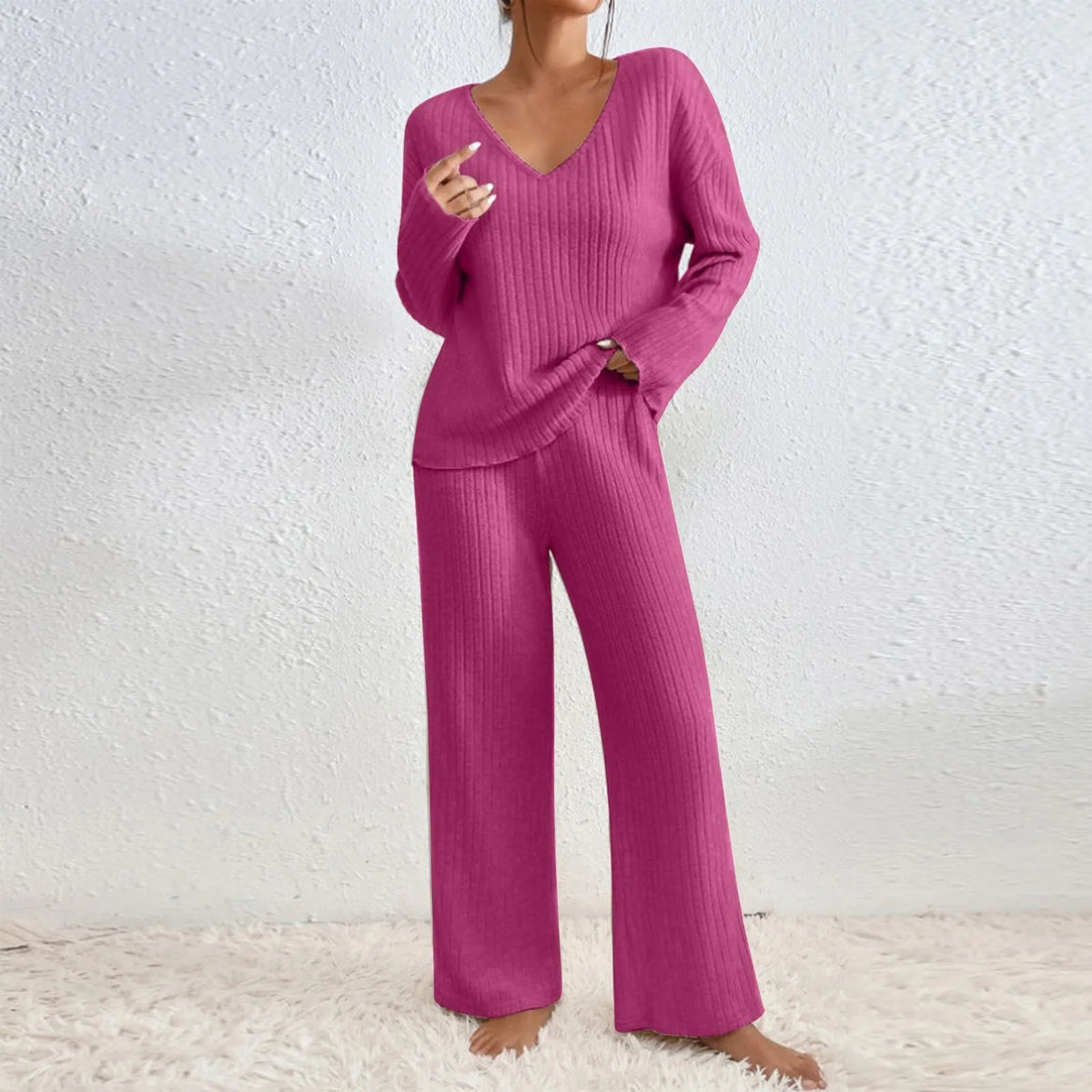 Ensemble d’intérieur pour femme en maille côtelée