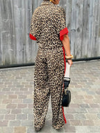 Women's Leopard Print Wide Leg Co-Ord Set with Contrast Trim Details
