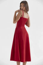 Damen-Midikleid mit Blumenmuster, Korsettoberteil, Seitenschlitz und ausgestelltem Rock
