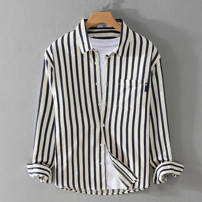 Men's Striped Button-Up Shirt with Tailored Fit for Casual and Smart Wear